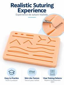 Medical Student Nurse Suture Practice Pad, Simulated Blood Vessel Skin Silicone Module, Simulated Human Body Surface Skin Module With Wounds For Suture Practice, Resistant To Separation, Tearing Or Rupture (Includes Non-Slip Base) - Color - View 8