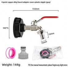 IBC Tote Drain Valve Adapter, 1/2 Inch Ball Valve With Red Handle, IBC Water Tank Outlet Replacement Connector, Suitable For Water Storage Containers - A - View 6