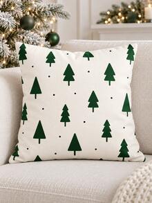 2PCS Dark Green Christmas Tree Pillow Covers, White Background Nordic Polka Dot Pattern, Christmas Holiday Home Decor, Suitable For Bedroom, Living Room, Sofa And Office, Pillow Insert Not Included - Dark Green - View 6