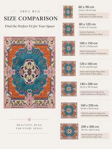 1pc Pink & Blue Persian Floral Velvet Rug, Center Persian Floral Pattern Rich & Full, Pink, Blue & Orange Borders Create Rich Vintage Layers. Square Shape Suitable For Living Room Sofa Area, Bedroom, Creating European Vintage Focal Point. - Pink - View 5