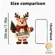 2D Flat, 1pc Vintage Christmas Reindeer Wooden Welcome Hanging Decor - A - View 3
