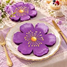 10/24/40pcs Purple Flower Shaped Disposable Napkins, Suitable For Spring/Summer Decoration Party Napkins, Applicable For Weddings, Bridal Showers, Birthdays, Bachelorette Parties, Afternoon Tea And Picnics - Purple Floral - View 1