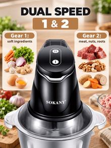 SOKANY SONAKY7020 400W 不鏽鋼絞肉機，2L容量，4刀頭，可切碎肉類/蔬菜/水果，適用於家庭與廚房 - 查看 7