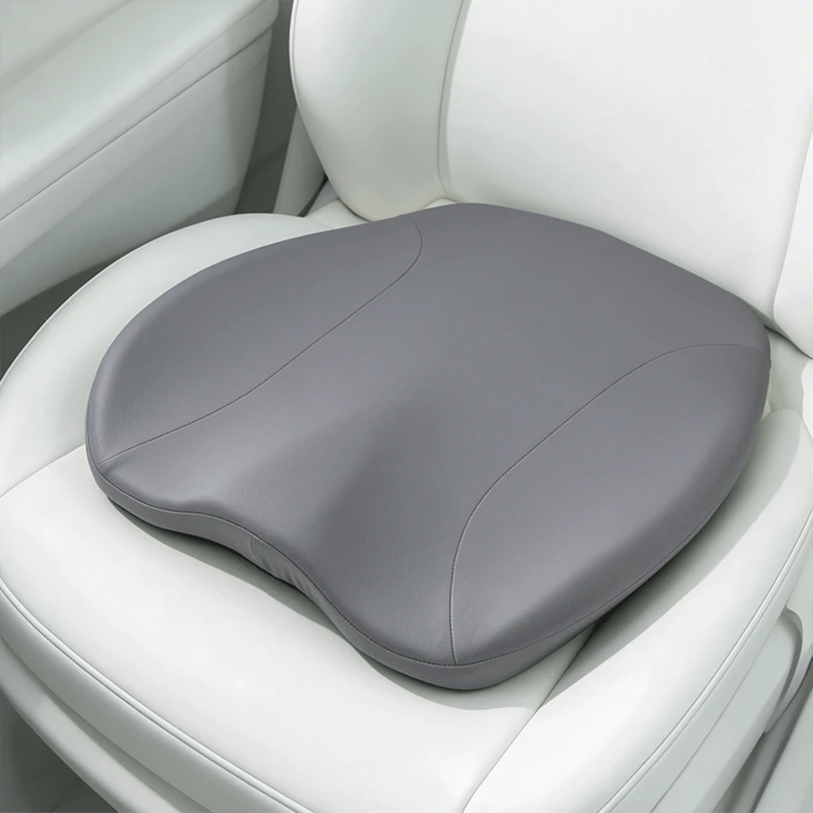 1pc Light Gray Minimalist Polyester Memory Foam Trapezoid Stitched Seat Cushion With Anti-Slip Silicone Beads, Pressure Relief Cushion For Office Chair And Car Seat