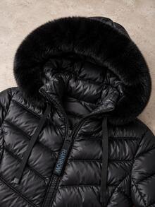 Women's Plus Size Quilted Puffer Jacket With Faux Fur Collar XL-5XL - Black - View 5