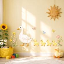 1pc Cute Duck Mother & Baby Floral Butterfly Wall Sticker, Removable Self-Adhesive No Damage To Wall, Children's Room Bedroom Wall Decor Sticker, Kindergarten Warm Decoration Wall Sticker, High-Value Playful Gift, Birthday Holiday Surprise Gift For Kids - Multicolor - View 4
