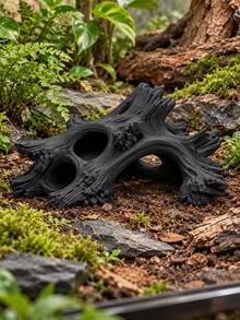 1pc 7.09in Tree Root Reptile Hideout With Woodgrain Texture, Multiple Openings & Arched Tunnel, Hollow Cave Shelter & Climbing Ornament For Small Snakes, Geckos & Lizards, Terrarium Home Decor For Living Room Decor & Pink Christmas Displays - Multicolor - View 1
