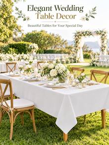 1pc White Disposable PE Plastic Rectangular Tablecloth, Waterproof Solid Color Dining Table Cover, Suitable For Birthday Party, Wedding Banquet, Baby Shower, Dessert Table Decoration, Family Gathering, Outdoor Picnic And Holiday Party Table Decor - Multiple Styles - View 3