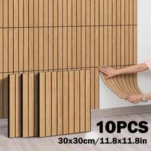 10pcs 30x30cm 3D Stereoscopic Wood Grain Grille Wall Sticker/Ceiling Sticker, Self-Adhesive Imitation Wood Lattice Vinyl Wall Panel, Waterproof Thickened Grid Panel, Sound Insulation, Suitable For All Indoor Spaces - C - View 9