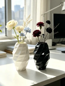 Angular Rhombus Design With Built-In Light And Shadow Texture, Mini Size Suitable For Office Desk. Can Be Used For Fresh Flowers, Dried Flowers, And Water-Cultivated Flowers, Nordic Minimalist Style, Adding Exquisite Beauty To The Dull Office Space - Multicolor - View 10