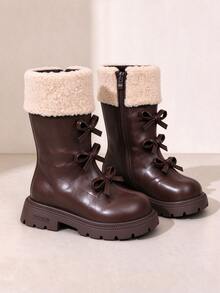 1 Pair Brown Girls' Autumn/Winter Boots, Street Vintage Versatile ...