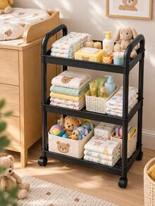 3-Tier Rolling Storage Cart, Baby Nursery Organizer Rack With Wheels, Movable Diaper, Bottle And Daily Essentials Storage Shelf - Multicolor - View 2