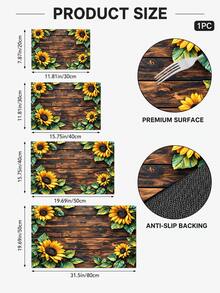1pc Sunflower Wood Grain Print Kitchen Countertop Mat, Dish Drying Mat, Absorbent Dish Drying Mat, Coffee Machine Mat, Dishwashing Mat, Sink Mat, Kitchen Countertop Protector Mat, Suitable For Cups, Plates, Tableware And Kitchen Decor - Multicolor - View 6