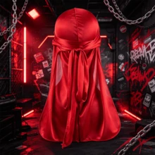 ZTZI 男士超長尾緞面杜拉格絲綢嘻哈頭巾 Doo Rag 適合波浪髮型 絲綢頭巾 - TK4801 - 查看 13