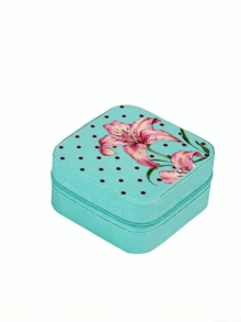 Wave Point And Lily Print Jewelry Box, Travel Jewelry Box, Jewelry Storage Box, Multi-Color Jewelry Box, Suitable For Valentine's Day, Mother's Day, Birthday, Father's Day, Graduation, Wedding, Housewarming, Home Refresh, Customized Jewelry Box, Easy And Comfortable, Home Life, Souvenir, Reusable, Cute, High Quality, Elegant Life, Artistic Life - Multicolor - View 13