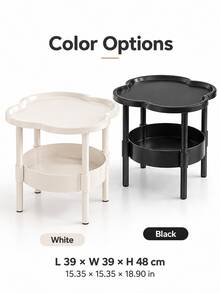 1Pc Modern 2-Tier Side Table With Storage Shelf, Clover-Shaped Small End Table, Space-Saving Bedside Nightstand For Living Room, Bedroom & Study, White/Black - White - View 9