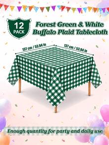 1/6/12PCS-137*274cm/137*137cm Green And White Plastic Plaid Tablecloth, Decorative Disposable Green Checkered Tablecloth, Suitable For Farm Birthday Wedding Rectangular Tablecloth, Party Tablecloth - Green - View 7
