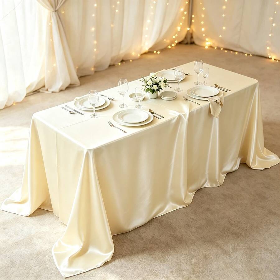 1pc Soft Glossy Multi-Color Classic Decorative Tablecloth, Suitable For Weddings, Valentine's Day, And Home Decoration - Beige - View 1