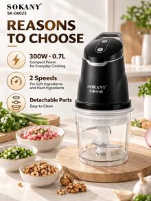 SOKANY 06025 0.7L Stainless Steel Meat Grinder, Handheld, 10000 RPM, Suitable For Meat/Vegetables/Garlic, Easy To Clean, Home Kitchen - Black - View 4