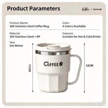 1pc 400ml 304 Stainless Steel Anti-Drop Mug With Lid, Multi-Purpose Water Cup, Coffee Travel Mug, Suitable For Office, Dorm And Home - White - View 4