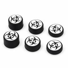 RALAN 6 Pack Crimson Bio Hazard Contamination Warning Thumbstick Grip Caps Compatible With PS5, Compatible With PS4, Compatible With Xbox One/Series X|S Controllers, 3 Heights Non-Slip Joystick Covers, Textured Analog Stick Caps - View 17