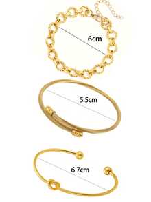 3pcs Women's Bracelet Set, Adjustable Open Design, Twisted Rope & Chain Elements, Luxury European Style, Gold, Suitable For Daily Wear, Date, Vacation And Valentine's Day/Christmas Gift - Yellow Gold - View 3