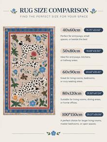 1pc Jungle Spotted Dog Butterfly Velvet Carpet, Beige Background With Three Dogs, Floral And Butterfly Vintage Jungle Pattern, Blue And Red Border Enhancing Layers. Rectangular Shape Suitable For Entryway, Living Room Entrance, Combining Decorative Sense And Vintage Artistic Atmosphere. - Multicolor - View 6