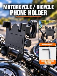 1pc Universal Motorcycle/Bicycle Phone Holder, Aluminum Alloy Rearview Mirror/Handlebar Mount Bracket For Phone Navigation - Motorcycle Accessories - View 1
