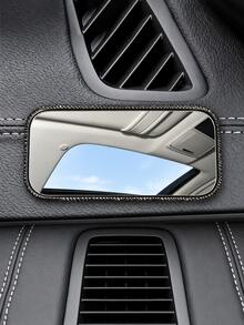 1pc Rhinestone Car Makeup Mirror, Self-Adhesive Crystal Shiny Car Makeup Mirror, Portable Sun Visor Mirror, Cute And Beautiful Car Interior Accessory Decoration, Suitable For Women And Girls - A - View 3