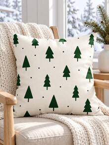 2PCS Dark Green Christmas Tree Pillow Covers, White Background Nordic Polka Dot Pattern, Christmas Holiday Home Decor, Suitable For Bedroom, Living Room, Sofa And Office, Pillow Insert Not Included - Dark Green - View 4