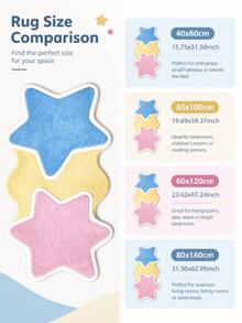 1pc Three-Color Star Patchwork Velvet Long Strip Rug, Blue Yellow Pink Three Asymmetrical Stars Combination, Playful And Healing. Long Strip Design Suitable For Bedroom Bedside, Children's Room, Game Area, Creating A Bright And Cute Space Atmosphere. - Multicolor - View 6