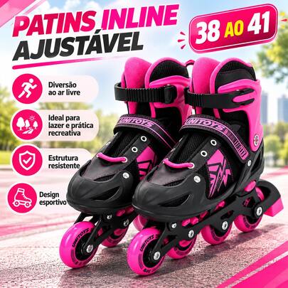 Patins Inline Ajustável Brinquedo Rodinhas Rosa