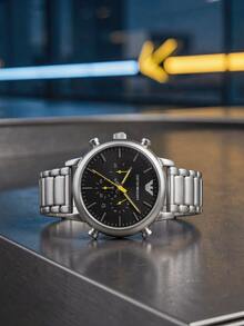 Emporio Armani AR11324 Men Quartz Chronograph Watch, Sport Business Style, Multi Sub-Dials, Polished Silver Metal Strap For Daily Wear - AR11324 - View 4
