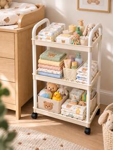 3-Tier Rolling Storage Cart, Baby Nursery Organizer Rack With Wheels, Movable Diaper, Bottle And Daily Essentials Storage Shelf - Multicolor - View 1