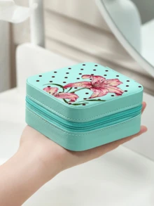 Wave Point And Lily Print Jewelry Box, Travel Jewelry Box, Jewelry Storage Box, Multi-Color Jewelry Box, Suitable For Valentine's Day, Mother's Day, Birthday, Father's Day, Graduation, Wedding, Housewarming, Home Refresh, Customized Jewelry Box, Easy And Comfortable, Home Life, Souvenir, Reusable, Cute, High Quality, Elegant Life, Artistic Life - Multicolor - View 7