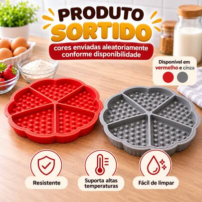 Forma de Silicone para Waffle 5 Divisórias Flor Antiaderente para Panquecas e Bolos 17,5cm Cores Sortidas