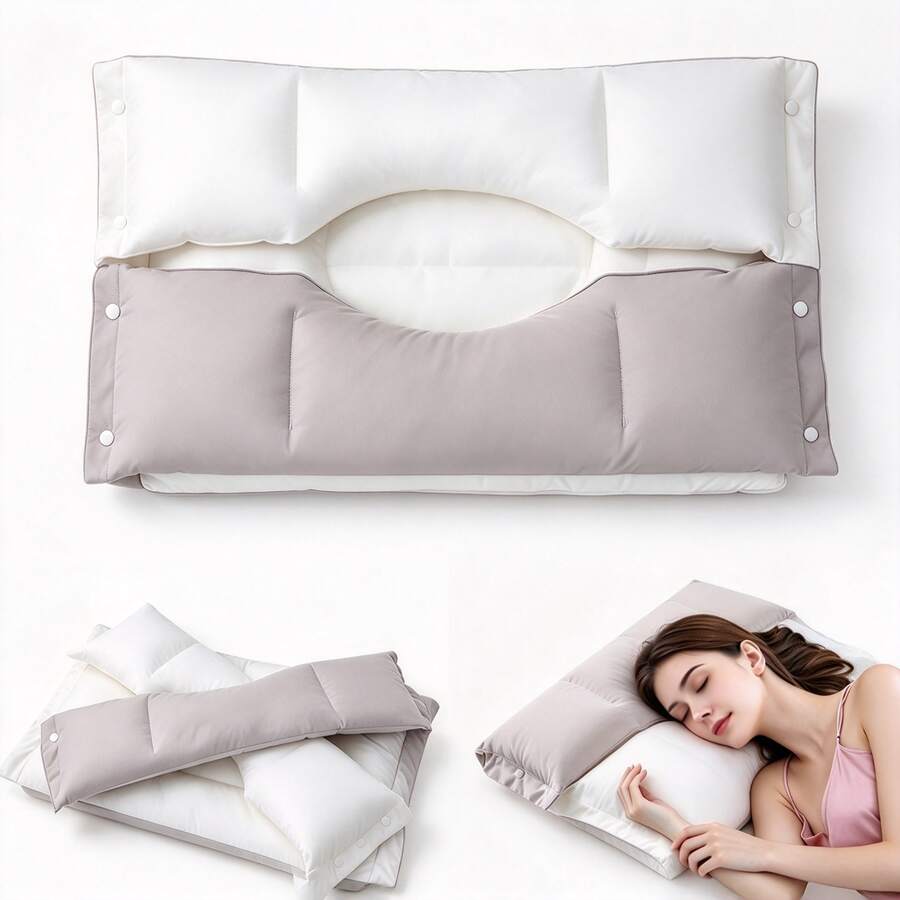 Ergonomic Pillow, Cervical Neck Pillow, 3-In-1 Adjustable Pillow, Traction Cervical Pillow , Comfortable Pillows For All Sleeping Styles Deep Sleep Pillow - Ergonomic Pillow For Neck, Shoulder & Side, Back, Stomach Sleepers,Medium Firm Pillow - Apricot - View 1