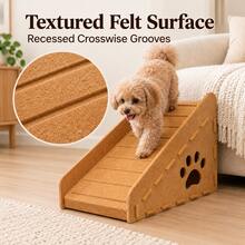 Felt Pet Ramp, Non-Slip Grooved Surface Dog & Cat Stairs, Suitable For Sofa And Bench, Small Dog Pet Steps, Joint Protection For Senior Pets - Khaki - View 4