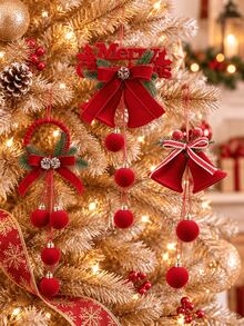 Christmas Ornaments Set, Multi-Shape Hanging Decorations With Bow Pine Cone Berry, Christmas Tree Pendant Xmas Holiday Home Party Decor, Assorted Styles Available, Christmas Gift - Multicolor - View 1