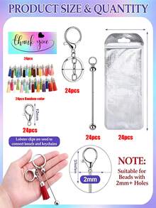 6/48/96/144pcs Beaded Keychain Strap Bulk Making Kit, Blank Beaded Keychain With Lobster Clasp, Tassel, Thank You Card And Gift Bag, DIY Keychain Materials, Jewelry Making Party Favors - Tassel Keychain - View 7