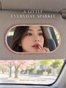 1pc Rhinestone Car Makeup Mirror, Self-Adhesive Crystal Shiny Car Makeup Mirror, Portable Sun Visor Mirror, Cute And Beautiful Car Interior Accessory Decoration, Suitable For Women And Girls - A - View 5