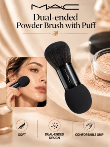 MAC Dual-Ended Powder Puff & Brush, 3.5*12.7cm, Soft Powder Puff, Dense Brush Head, Comfortable Grip, Even Application, Suitable For Setting Powder - Black - View 2