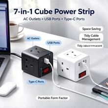 UK Plug Multi-Outlet Power Strip With USB-A/USB-C Ports, 2m Extension Cord, Overload Protection Switch, Compact Power Cube For Home/Office/Bedroom - UK Plug(220-240V) - View 1