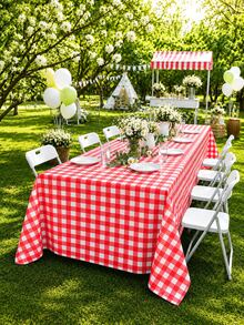 1/6/12PCS-137*274cm/137*137cm Red And White Plastic Checkered Tablecloth, Decorative Disposable Red Plaid Tablecloth, Suitable For Farm Birthday Wedding Rectangular Tablecloth, Party Tablecloth, Christmas - Multicolor - View 5
