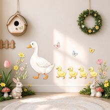 1pc Cute Duck Mother & Baby Floral Butterfly Wall Sticker, Removable Self-Adhesive No Damage To Wall, Children's Room Bedroom Wall Decor Sticker, Kindergarten Warm Decoration Wall Sticker, High-Value Playful Gift, Birthday Holiday Surprise Gift For Kids - Multicolor - View 9