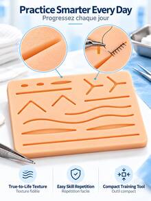 Medical Student Nurse Suture Practice Pad, Simulated Blood Vessel Skin Silicone Module, Simulated Human Body Surface Skin Module With Wounds For Suture Practice, Resistant To Separation, Tearing Or Rupture (Includes Non-Slip Base) - Color - View 1