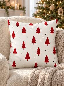 2PCS Red Christmas Tree Pillow Covers, White Background Christmas Nordic Polka Dot Pattern, Christmas Holiday Home Decor, Suitable For Bedroom, Living Room, Sofa And Office, Pillow Insert Not Included - Red - View 6