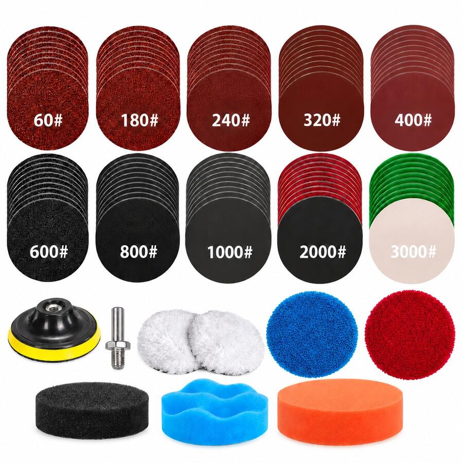 109PCS 3Inch Car Repair&Detailing Kit, 60-3000Grit 75mm Assorted Hook And Loop Sanding Discs With Wool Pads, Foam Pad&Backing Pad, Buffer Pad, Surface Conditioning Discs&M10 Mandrel,Or Paint Repair, Prep, Rust Removal, Metal, Wood, Resin & 3D Models - 109pcs - View 1