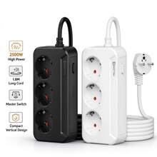 1pc Vertical Compact Schuko Power Strip, 3 German Standard Outlets, 2500W High Power With One-Button Switch Extension Cord, Space-Saving Desktop Socket, Suitable For Home Office - EU E Type Plug(220-240V) - View 2