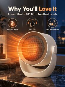 A003 Desktop Space Heater, Portable Electric Heater For Home Use, Fast Heating With Adjustable Angle, Suitable For Bedroom, Living Room, Dormitory, Keeps Hands And Feet Warm - Khaki - View 2